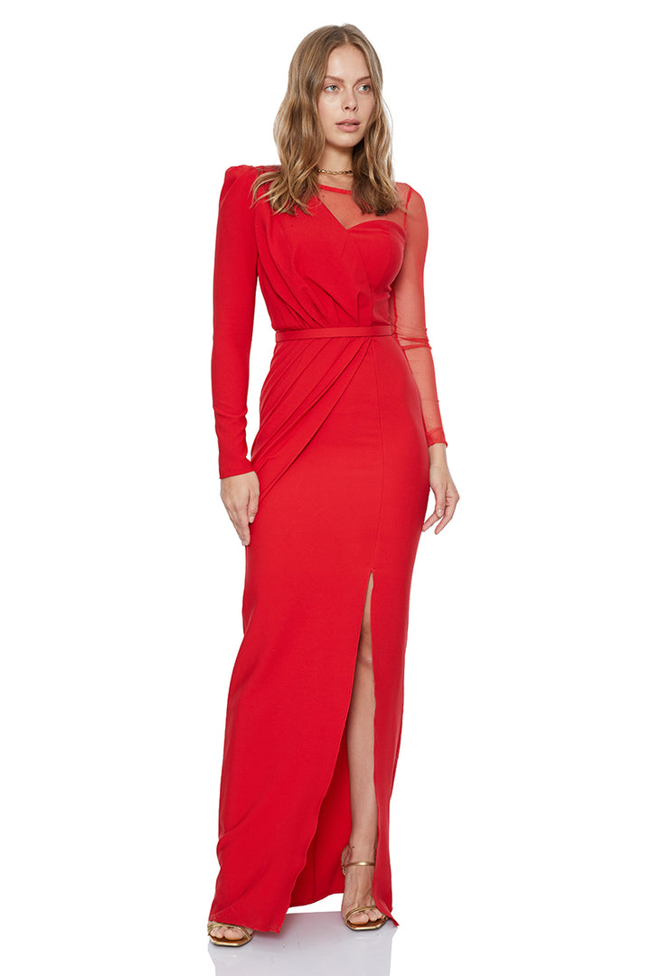 FRV Red crepe long sleeve maxi dress - Assen