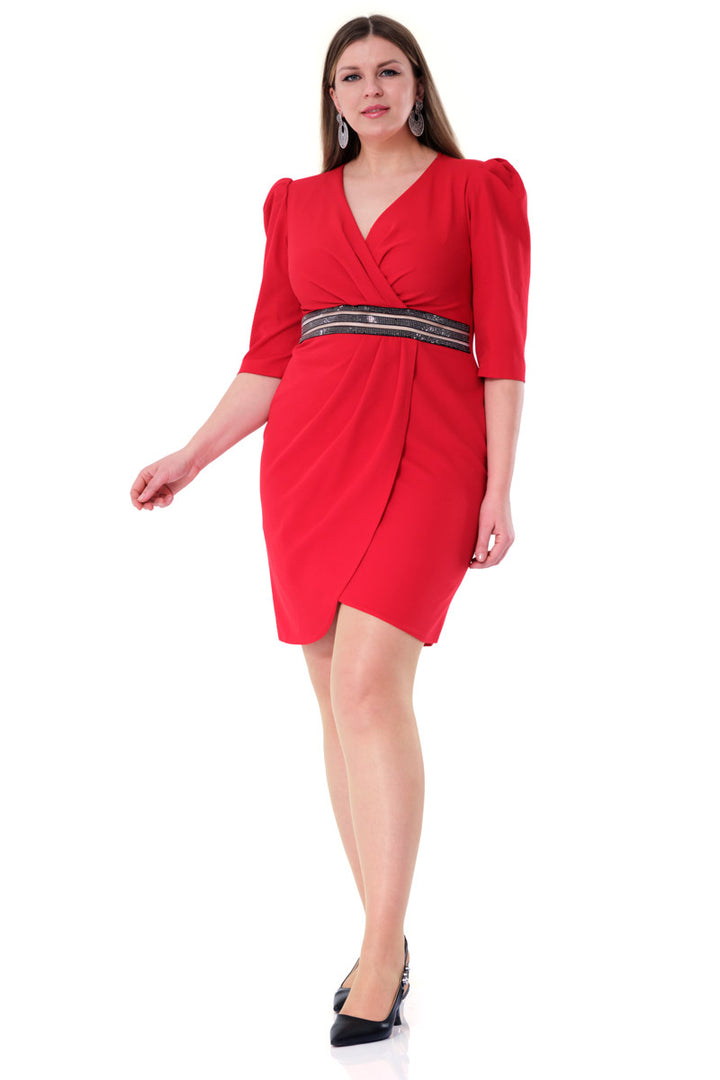 FRV Red plus size crepe 3/4 sleeve mini dress - Mission Bend