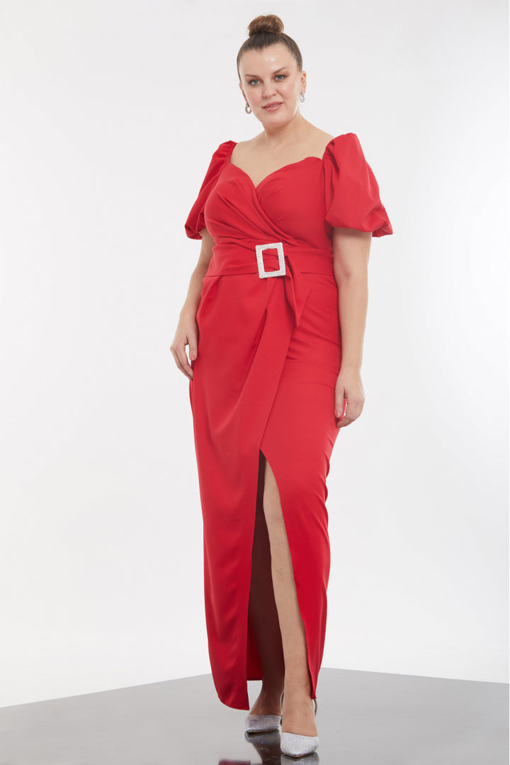 FRV Red plus size crepe short sleeve maxi dress - Gjilan