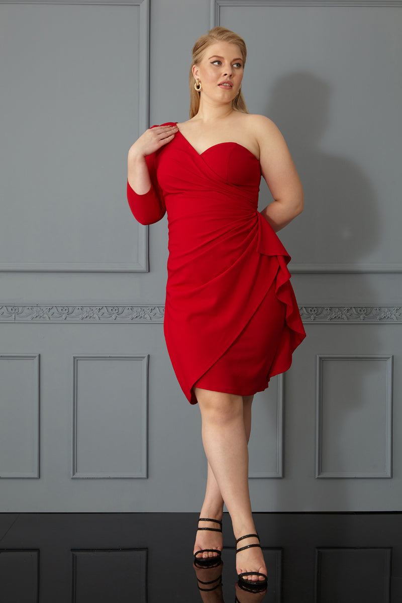 FRV Red plus size crepe single sleeve mini dress - Moline