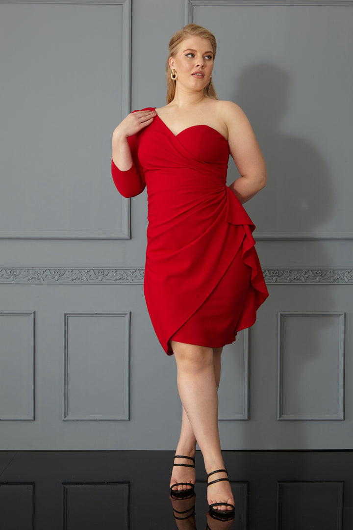 FRV Red plus size crepe single sleeve mini dress - Moline