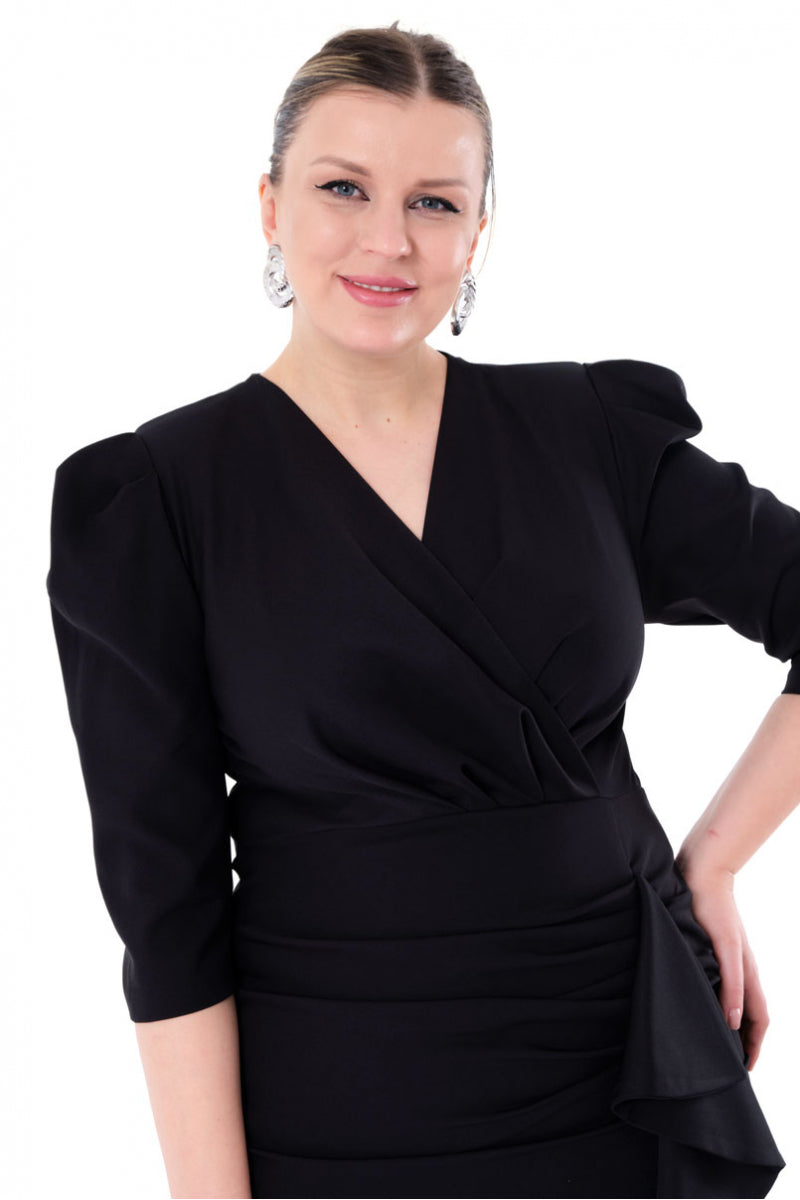 FRV Black plus size crepe short sleeve mini dress - Magdeburg