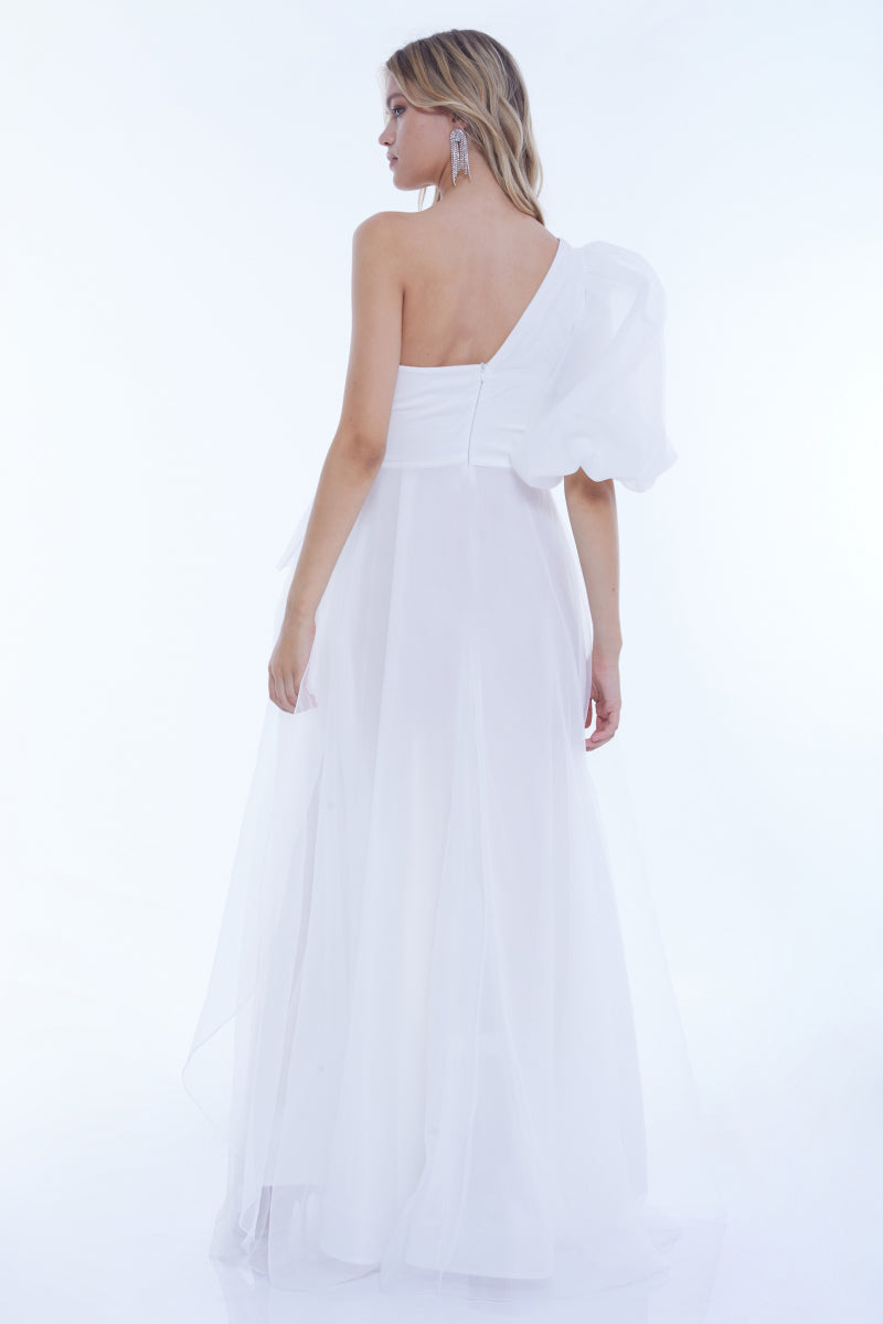 FRV White tulle single sleeve maxi dress - Vélez-Málaga