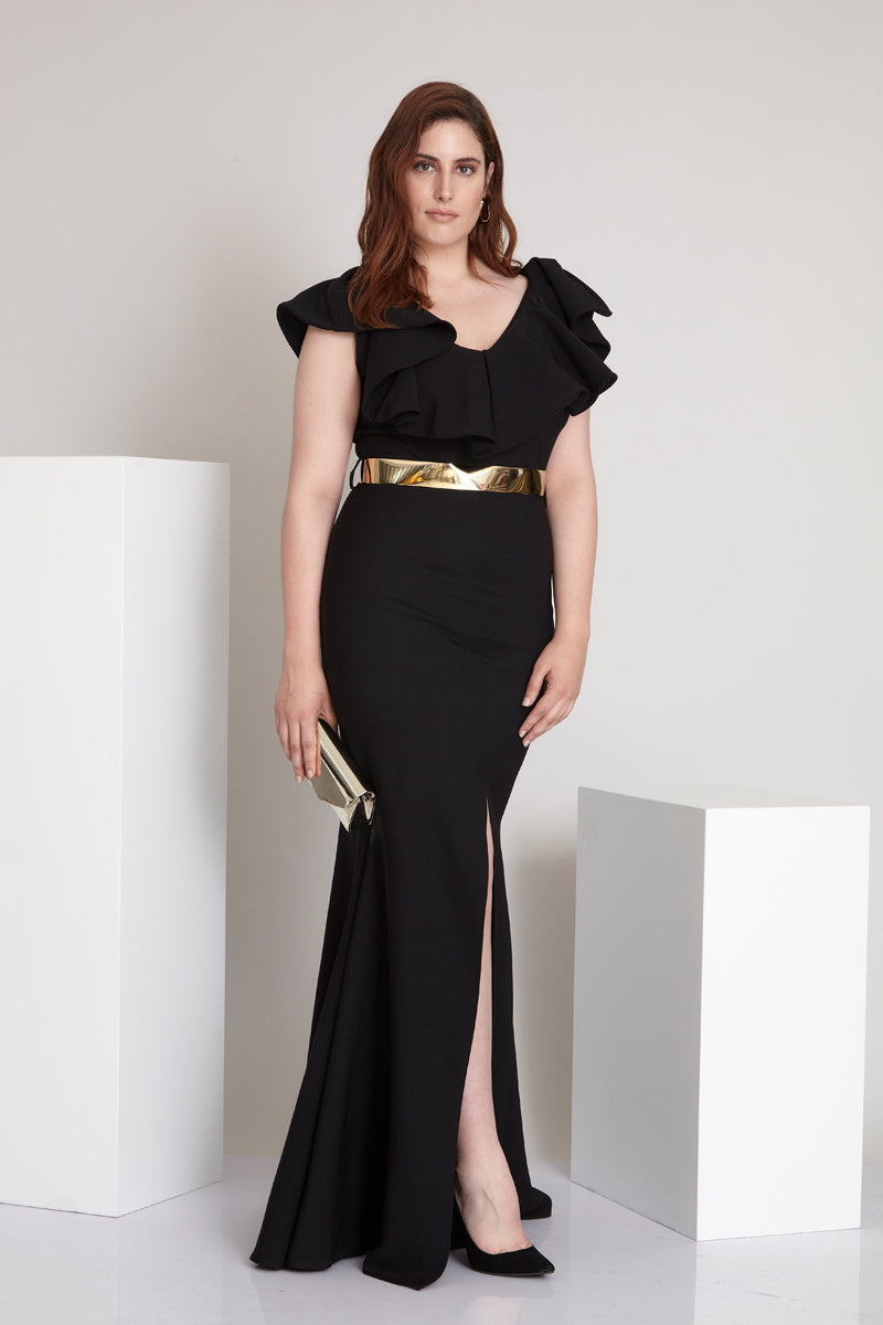 FRV Black plus size crepe short sleeve maxi dress - Pittsfield