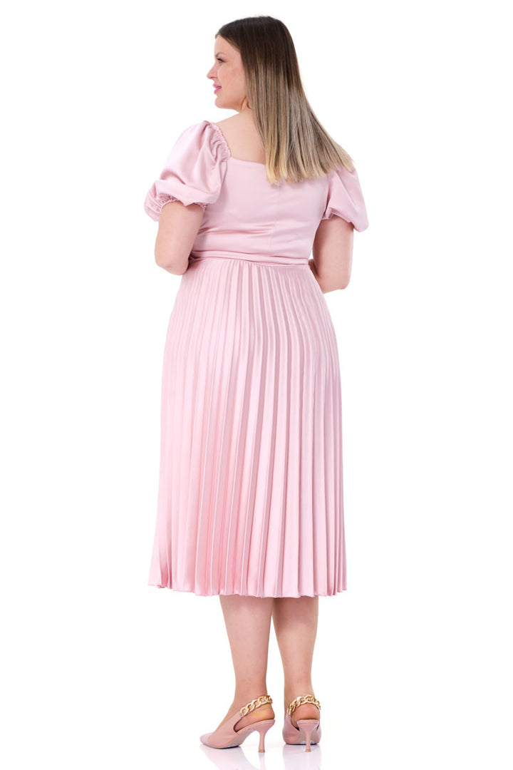 FRV Blush plus size satin short sleeve midi dress - South Lyon