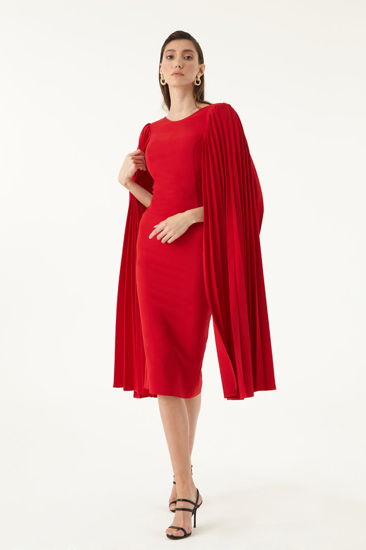 FRV Red crepe long sleeve midi dress - Salzburg