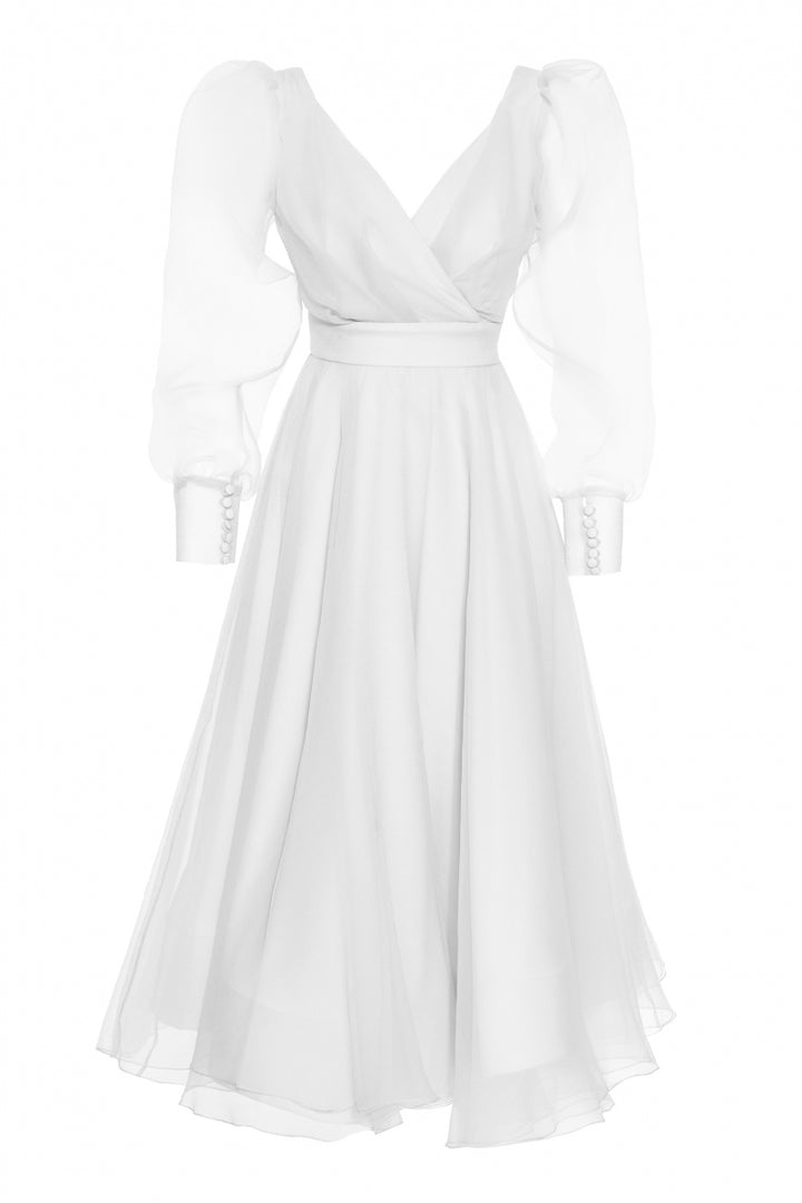 FRV White tulle long sleeve maxi dress - Sittingbourne