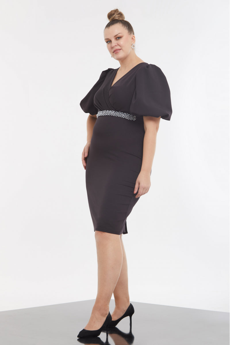 FRV Black plus size crepe short sleeve mini dress - Coconut Creek
