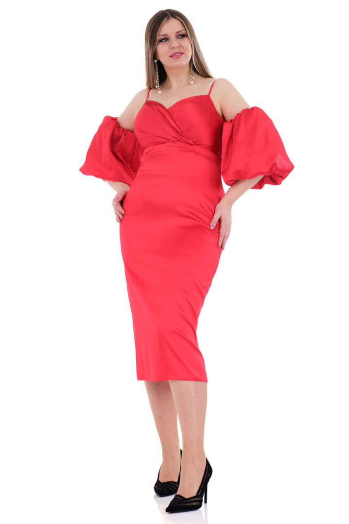 FRV Red plus size satin strapless midi dress - Bordeaux