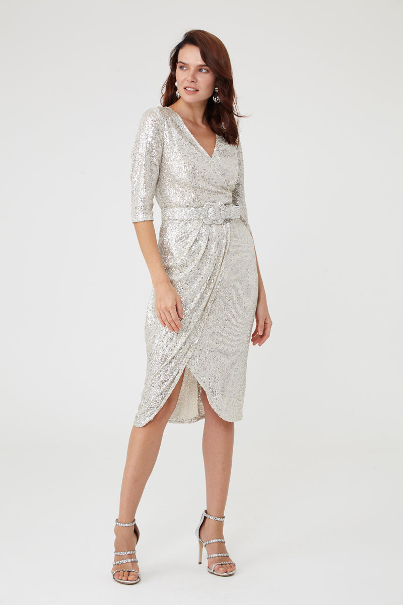 FRV Silver stamp sequins sleeveless midi dress - Pisa