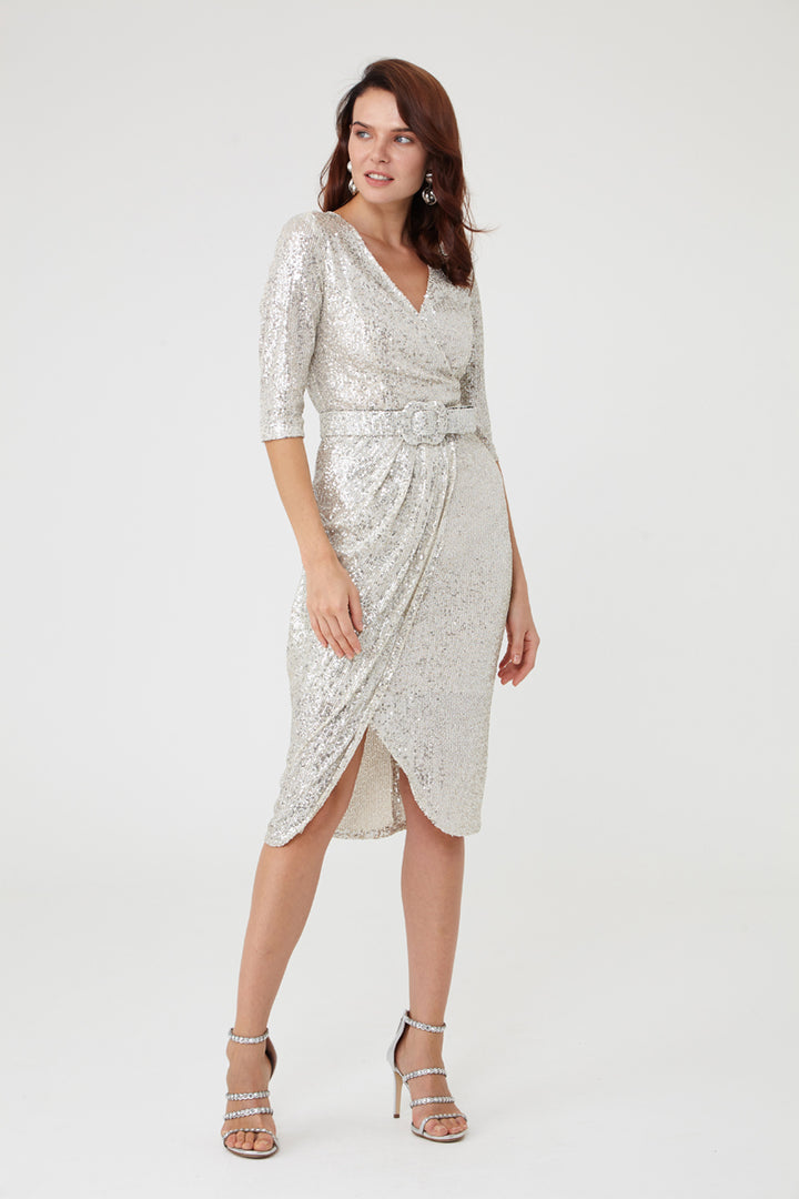 FRV Silver stamp sequins sleeveless midi dress - Pisa