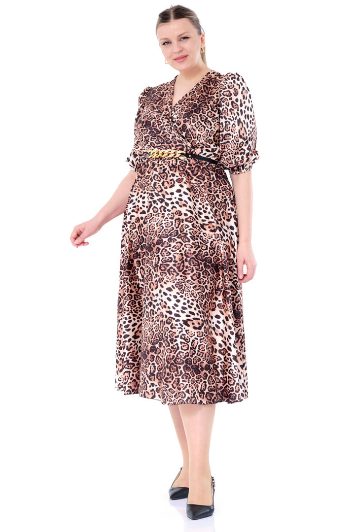 FRV Printed plus size satin short sleeve midi dress - Friendswood