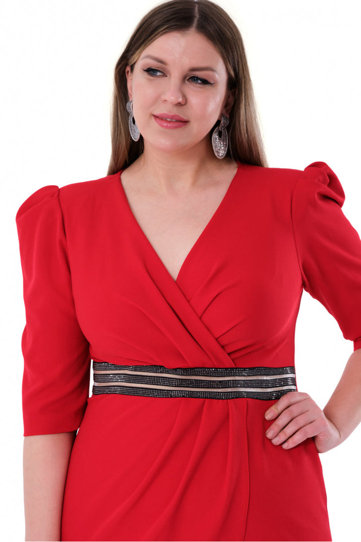 FRV Red plus size crepe 3/4 sleeve mini dress - Mission Bend