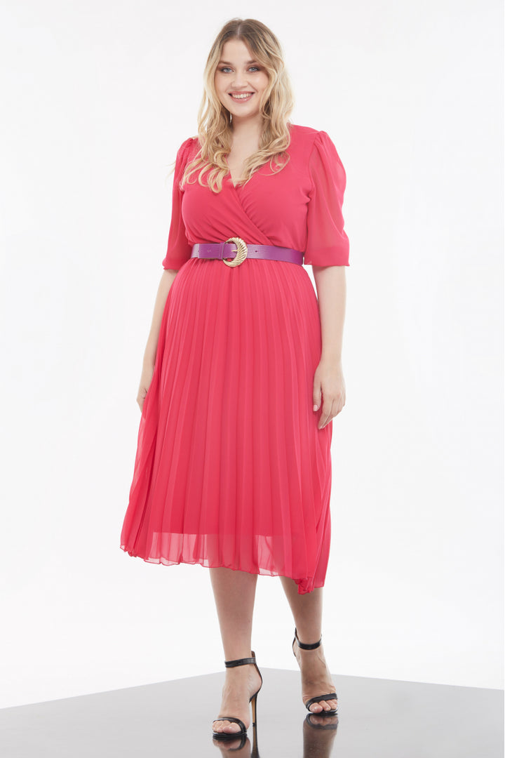 FRV Red plus size chiffon 3/4 sleeve midi dress - Hanover Park