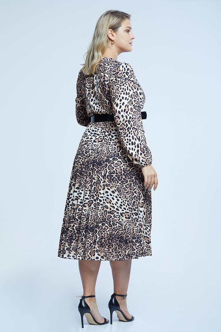 FRV Printed plus size crepe long sleeve midi dress - Denver