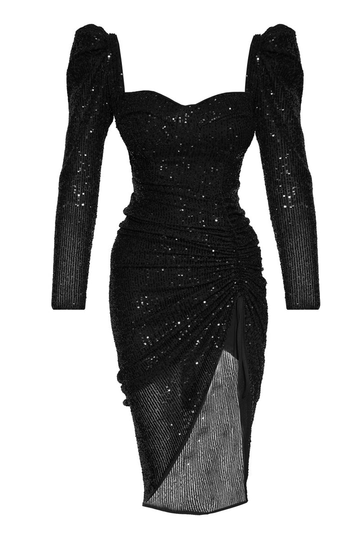 FRV Black stamp sequins long sleeve maxi dress - Brossard