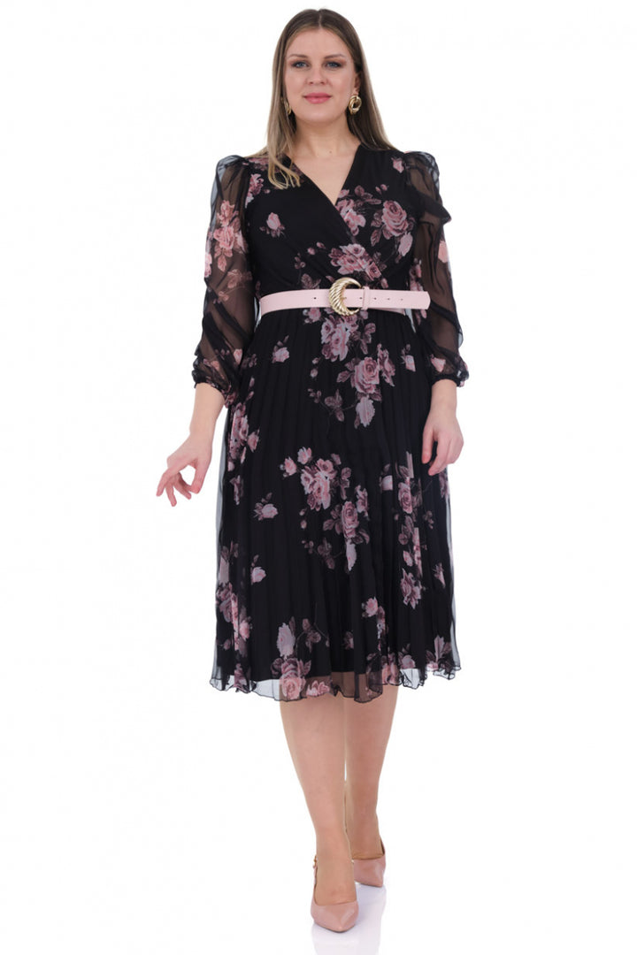 FRV Printed plus size chiffon long sleeve midi dress - Bamberg