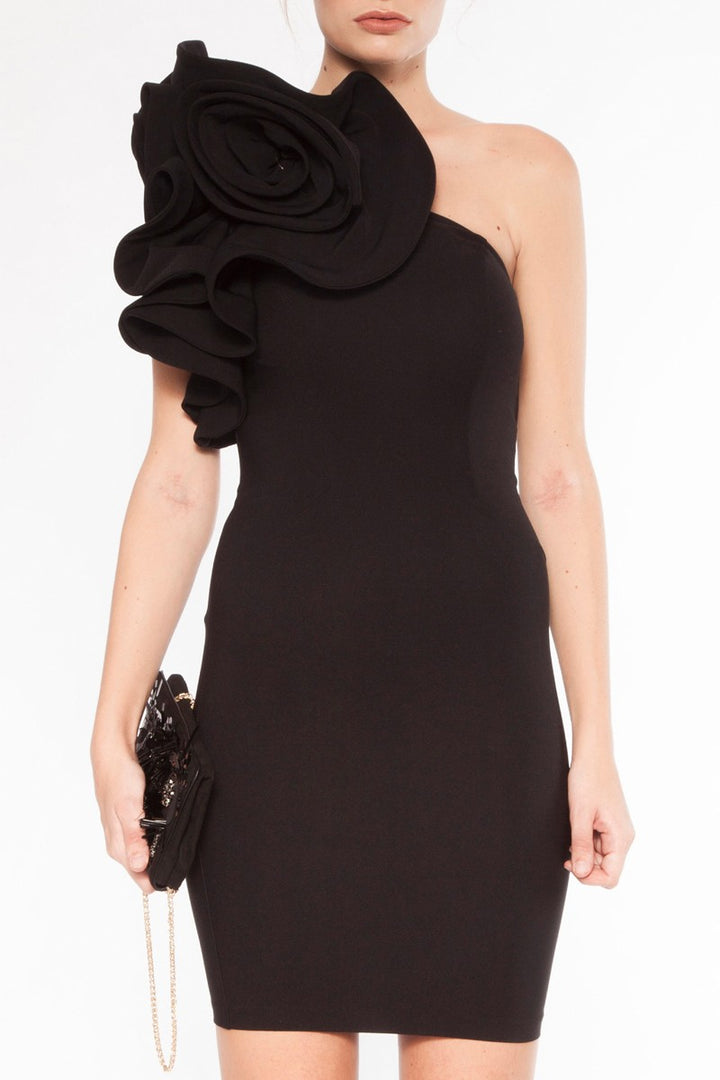 FRV Black crepe single sleeve mini dress - Onteniente