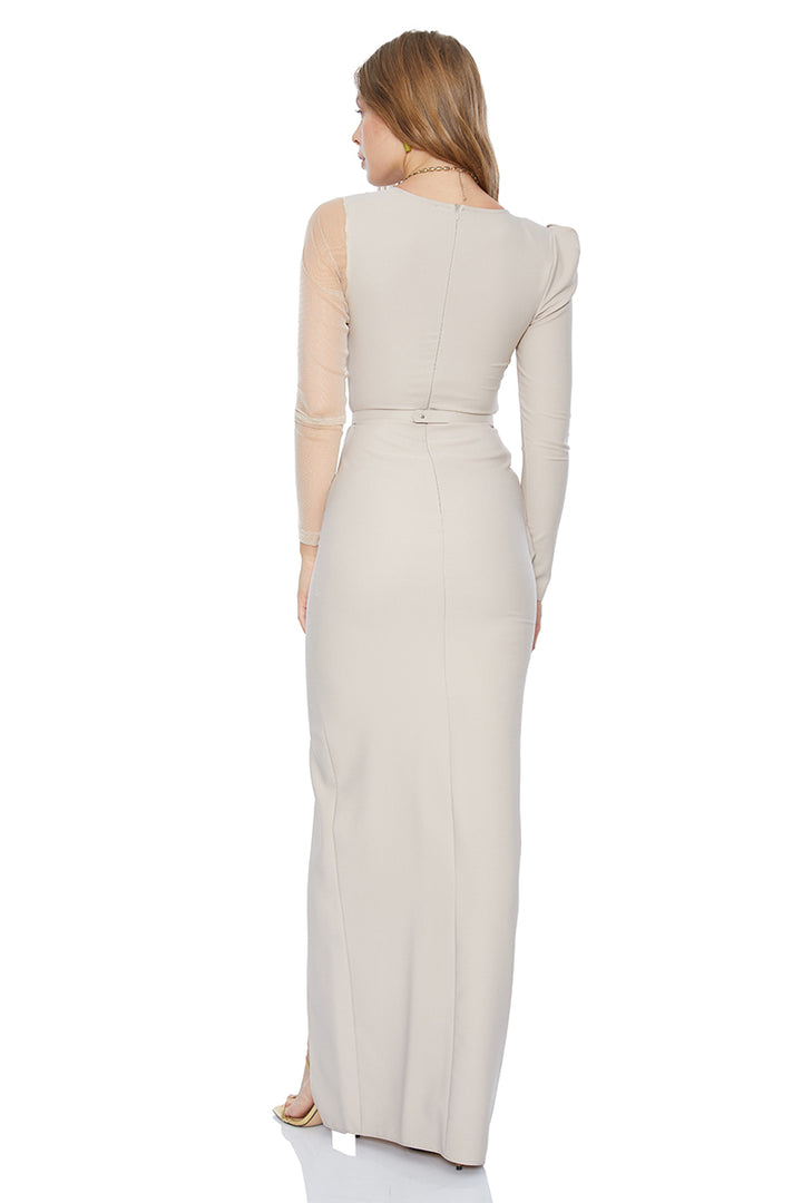 FRV Beige crepe long sleeve maxi dress - Paredes