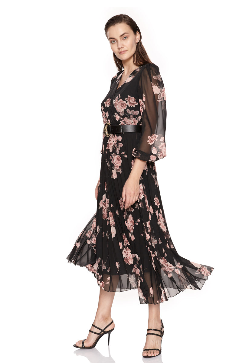 FRV Printed chiffon long sleeve midi dress - Abington
