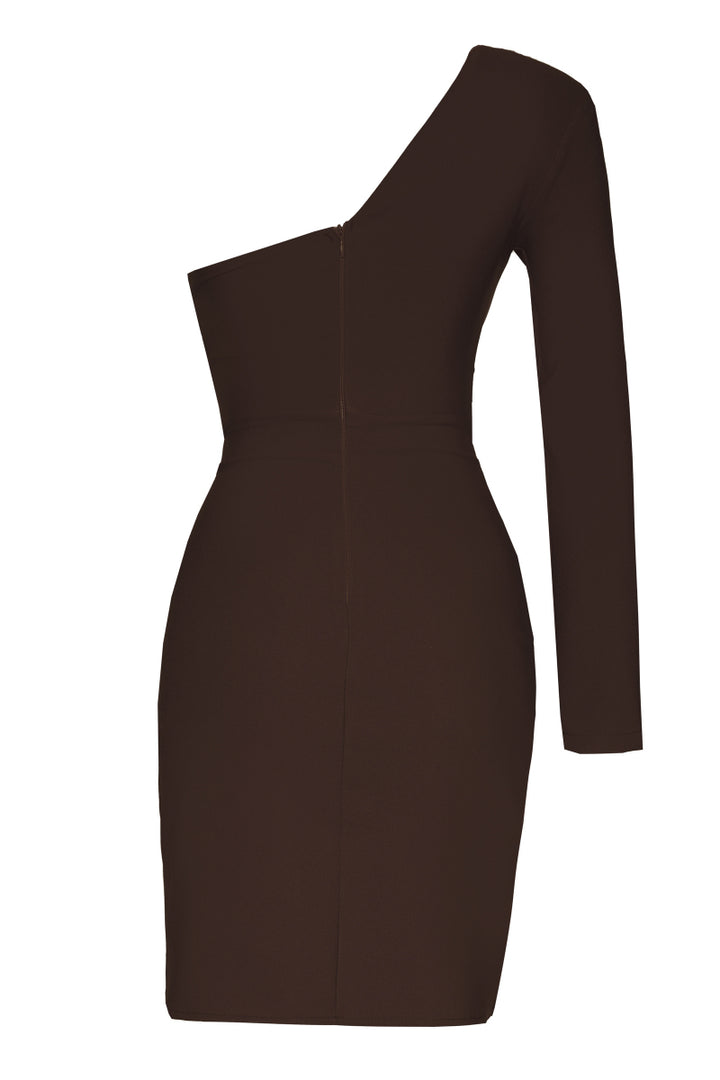 FRV Brown crepe single sleeve mini dress - Bayonne