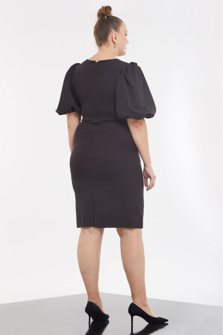 FRV Black plus size crepe short sleeve mini dress - Coconut Creek