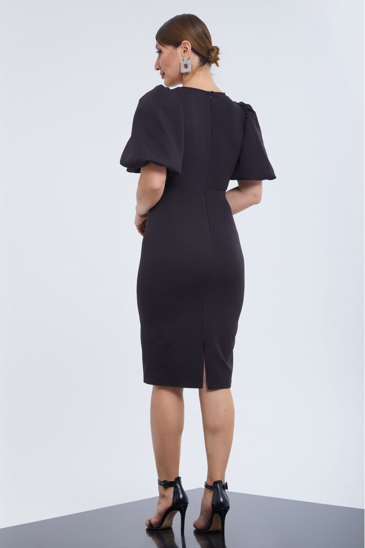 FRV Black crepe 3/4 sleeve midi dress - Nettetal