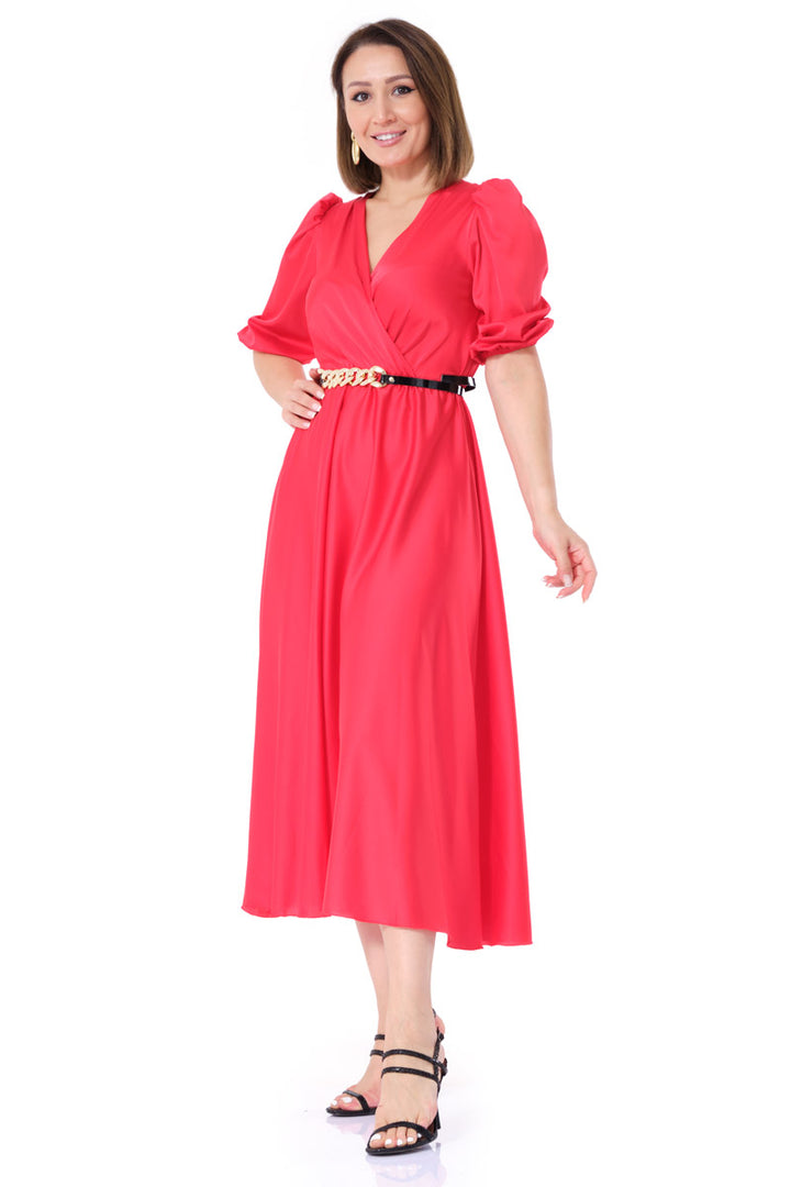 FRV Red satin short sleeve midi dress - Lousada