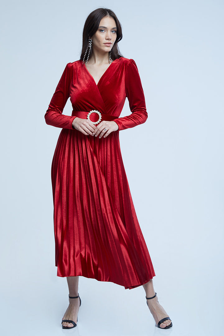 FRV Red velvet long sleeve midi dress - Gloucester