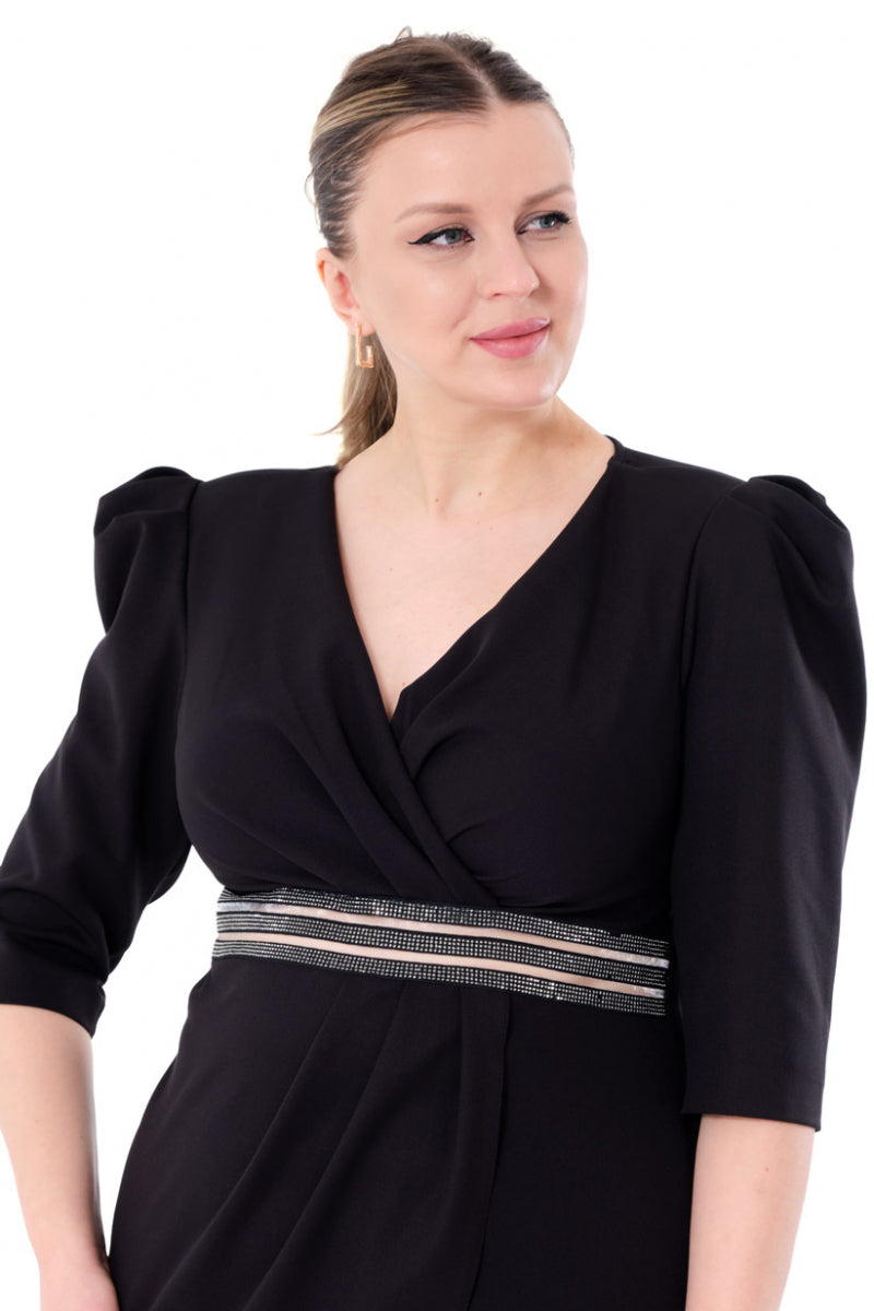 FRV Black plus size crepe 3/4 sleeve mini dress - Horlivka