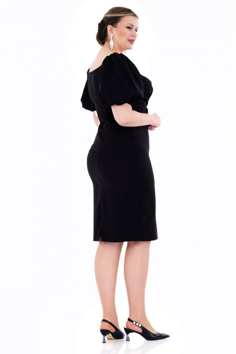 FRV Black plus size straight 3/4 sleeve mini dress - Nancy
