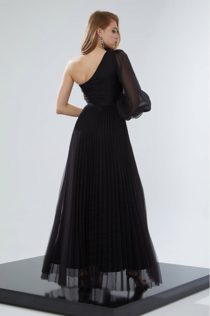 FRV Black tulle single sleeve long dress - Castelldefels