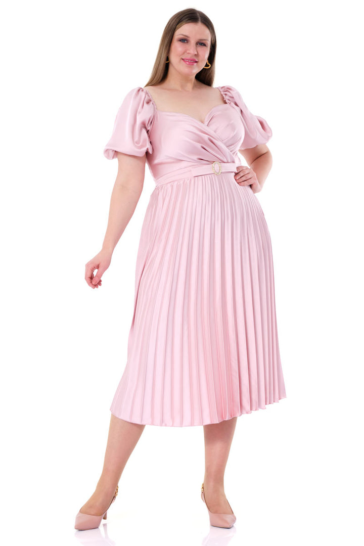 FRV Blush plus size satin short sleeve midi dress - South Lyon