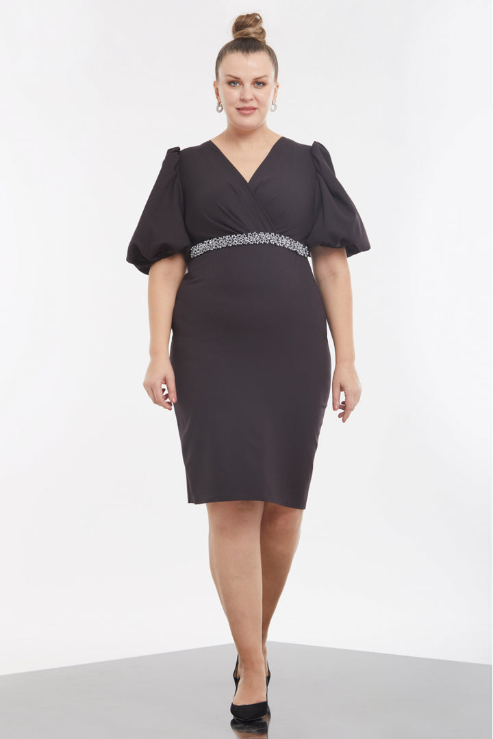 FRV Black plus size crepe short sleeve mini dress - Coconut Creek