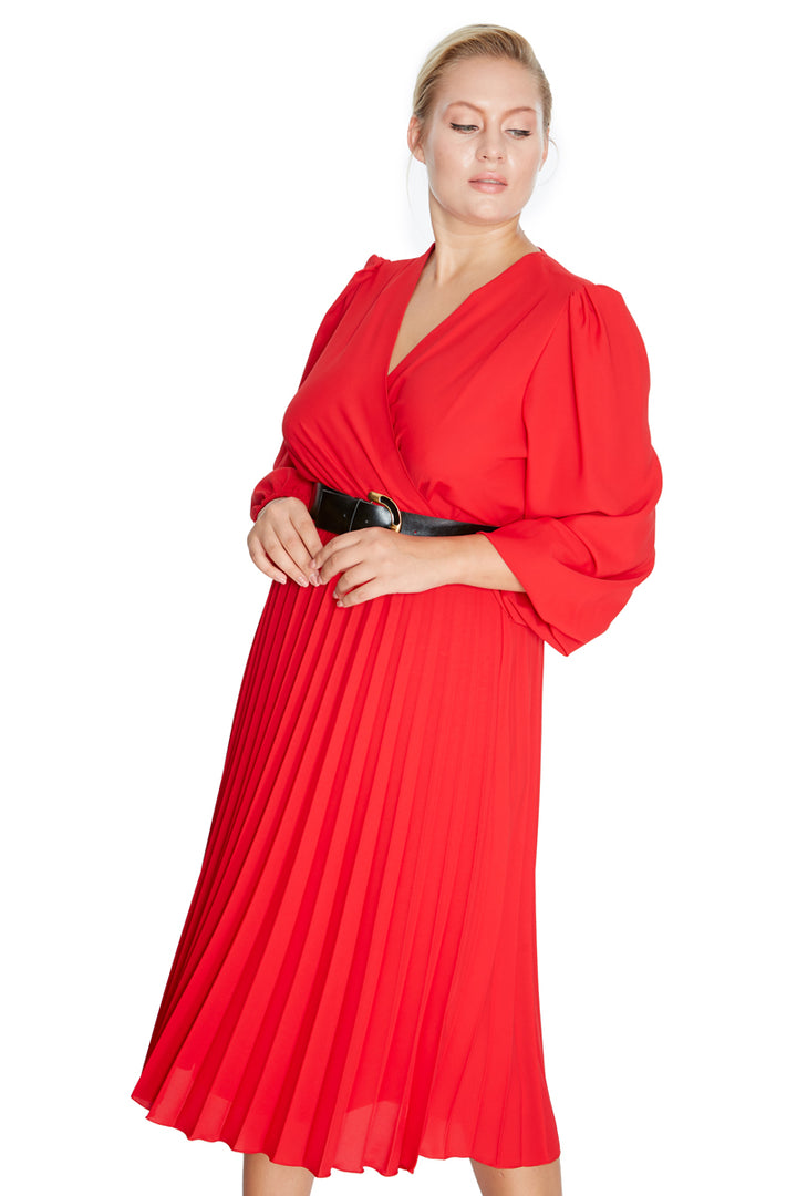 FRV Red plus size crepe long sleeve midi dress - Mission
