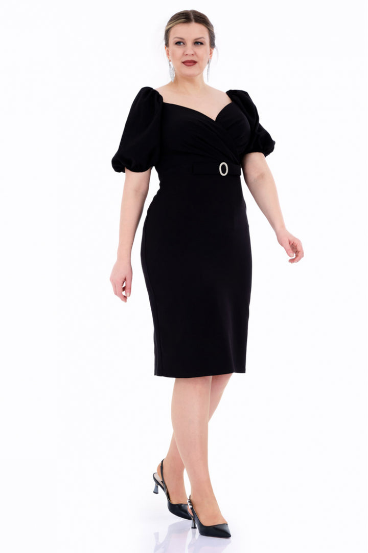 FRV Black plus size straight 3/4 sleeve mini dress - Nancy