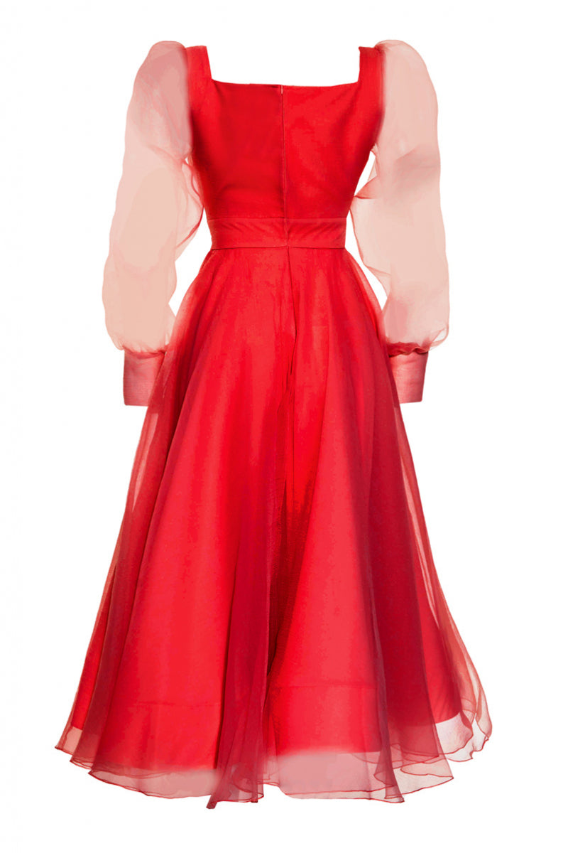 FRV Red tulle long sleeve maxi dress - Iowa City