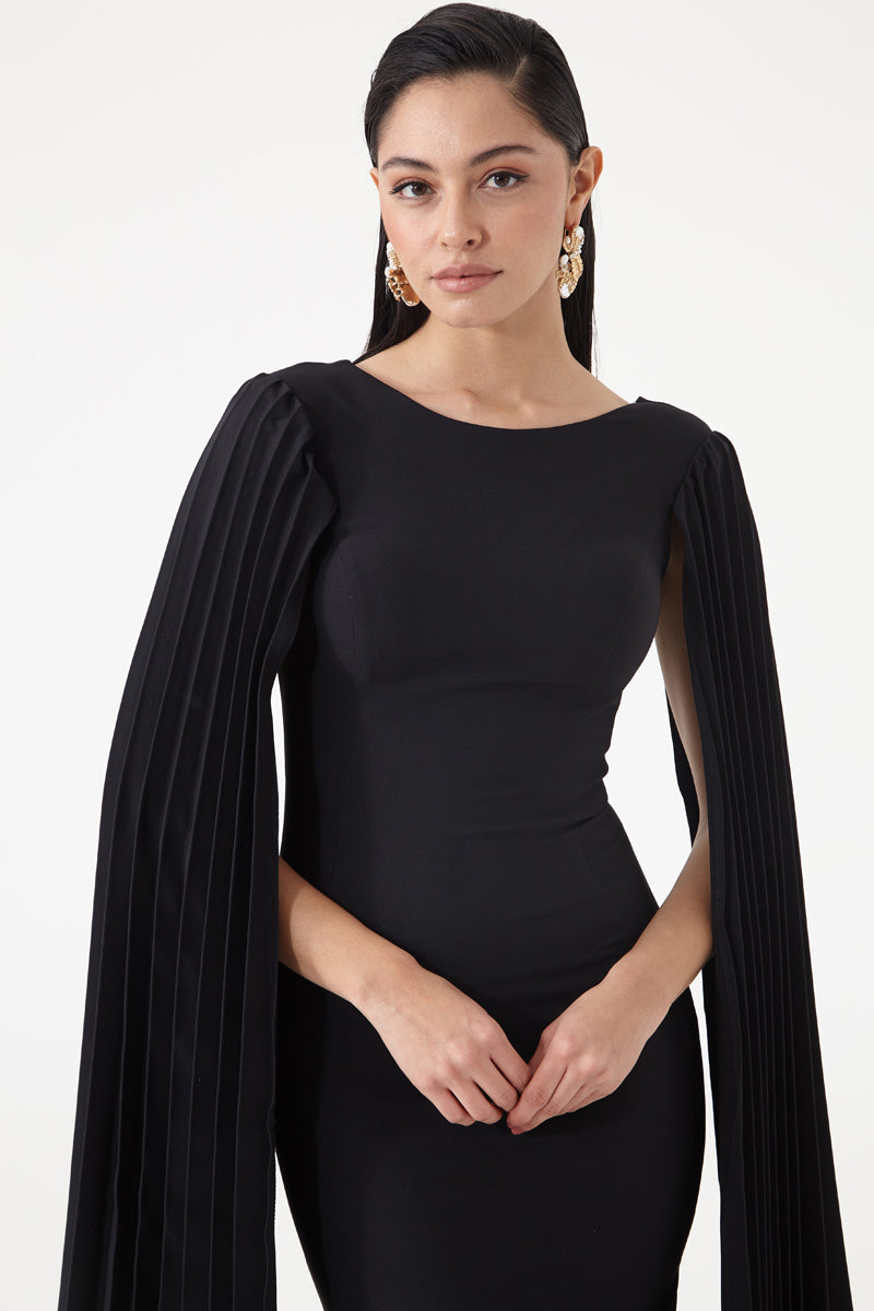 FRV Black crepe long sleeve midi dress - Arecibo