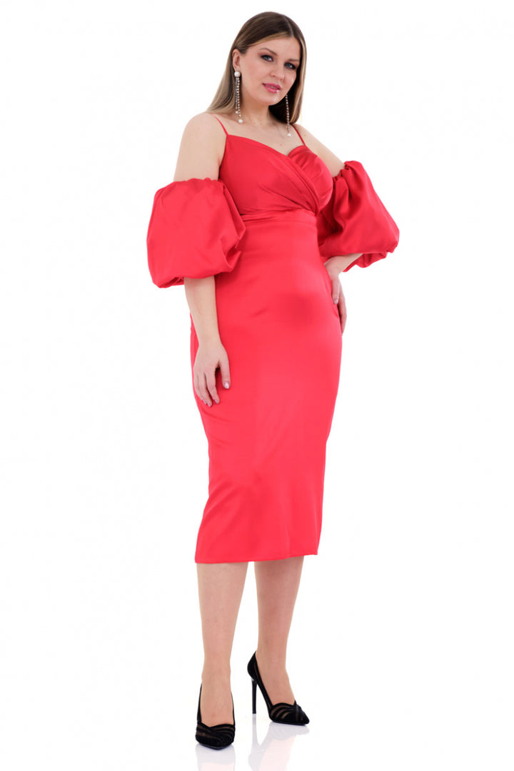 FRV Red plus size satin strapless midi dress - Bordeaux
