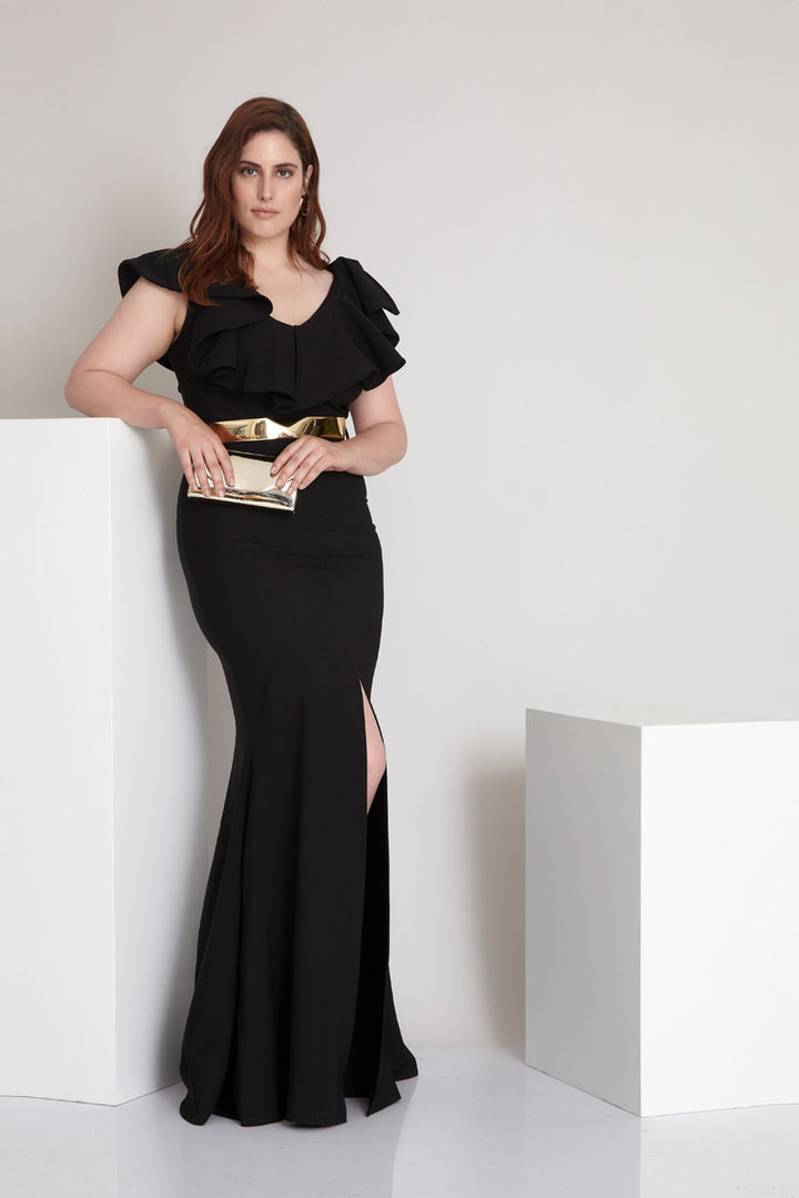 FRV Black plus size crepe short sleeve maxi dress - Pittsfield