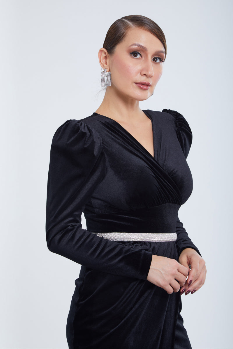 FRV Black velvet long sleeve mini dress - Mühlhausen