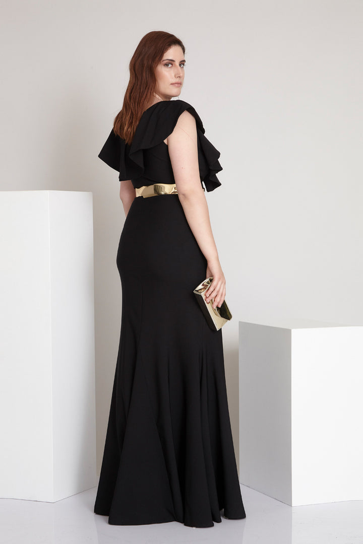 FRV Black plus size crepe short sleeve maxi dress - Pittsfield