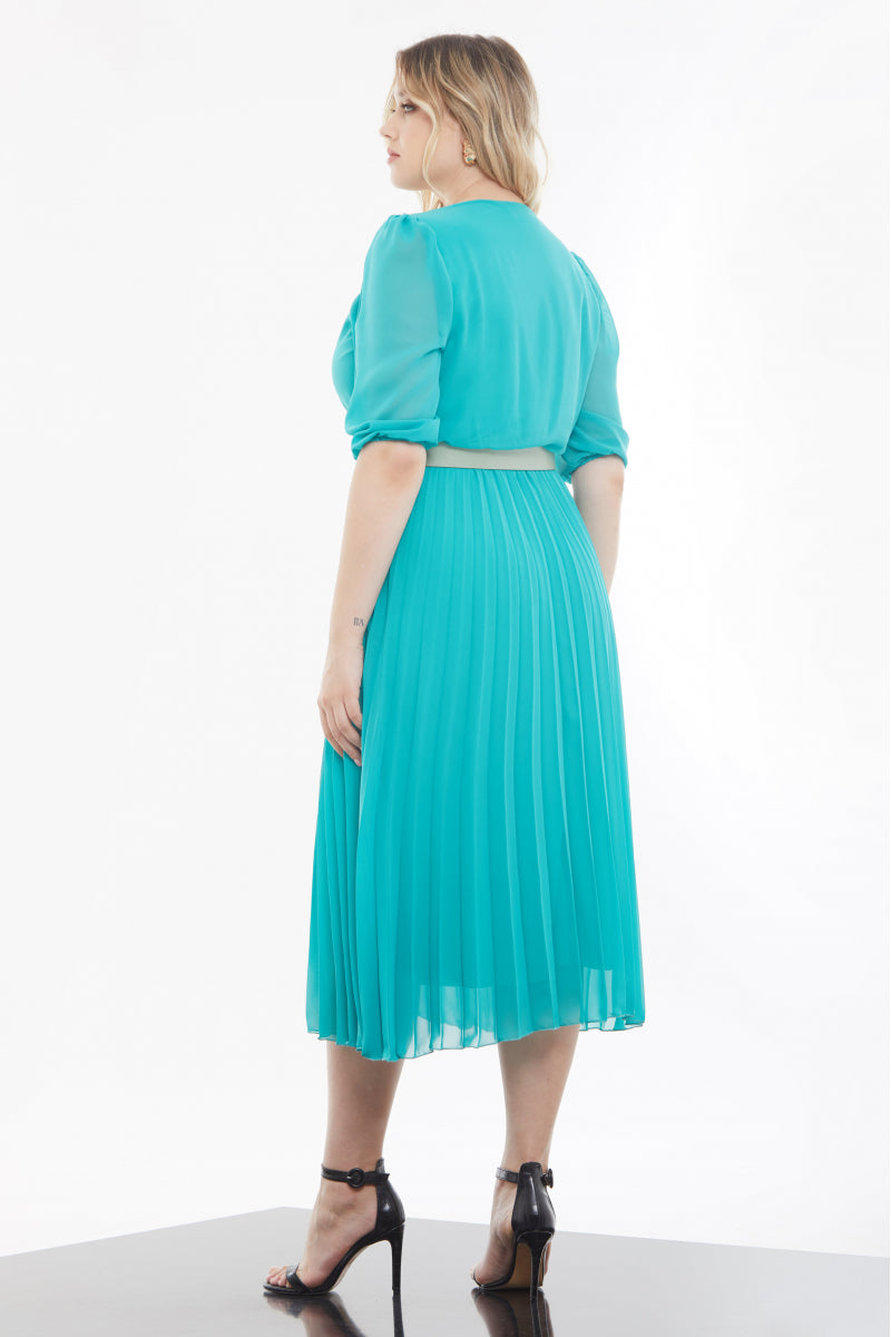 FRV Blue plus size chiffon 3/4 sleeve midi dress - Pickering