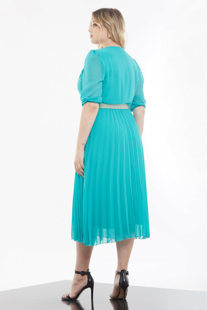 FRV Blue plus size chiffon 3/4 sleeve midi dress - Pickering