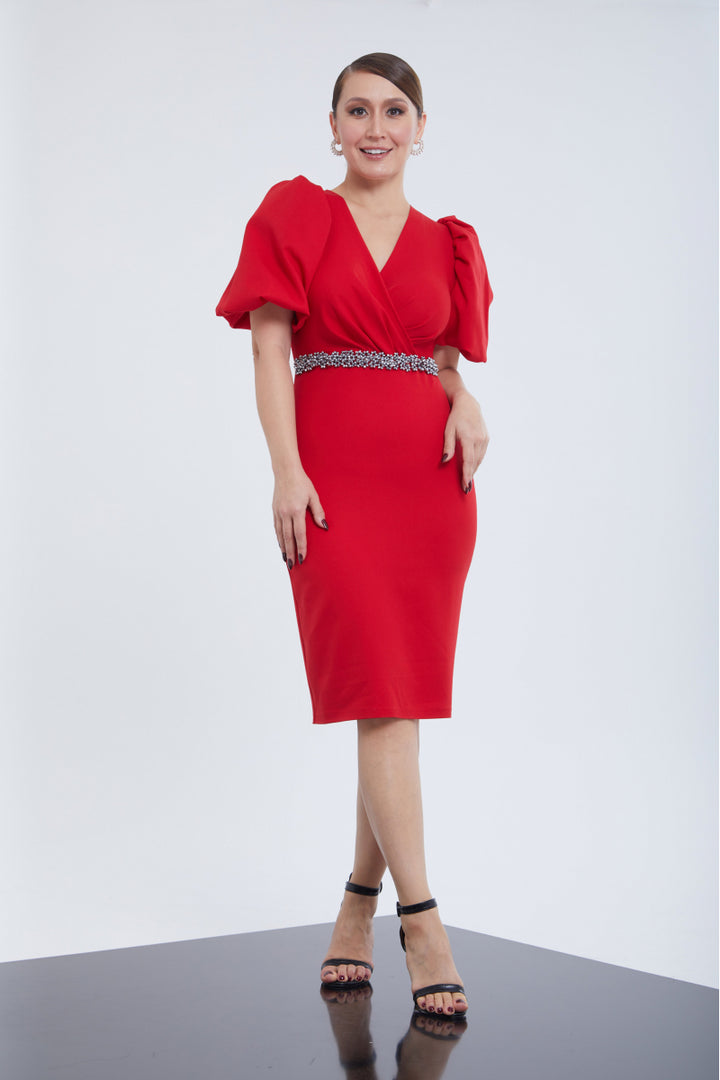 FRV Red crepe 3/4 sleeve midi dress - Boca del Rio