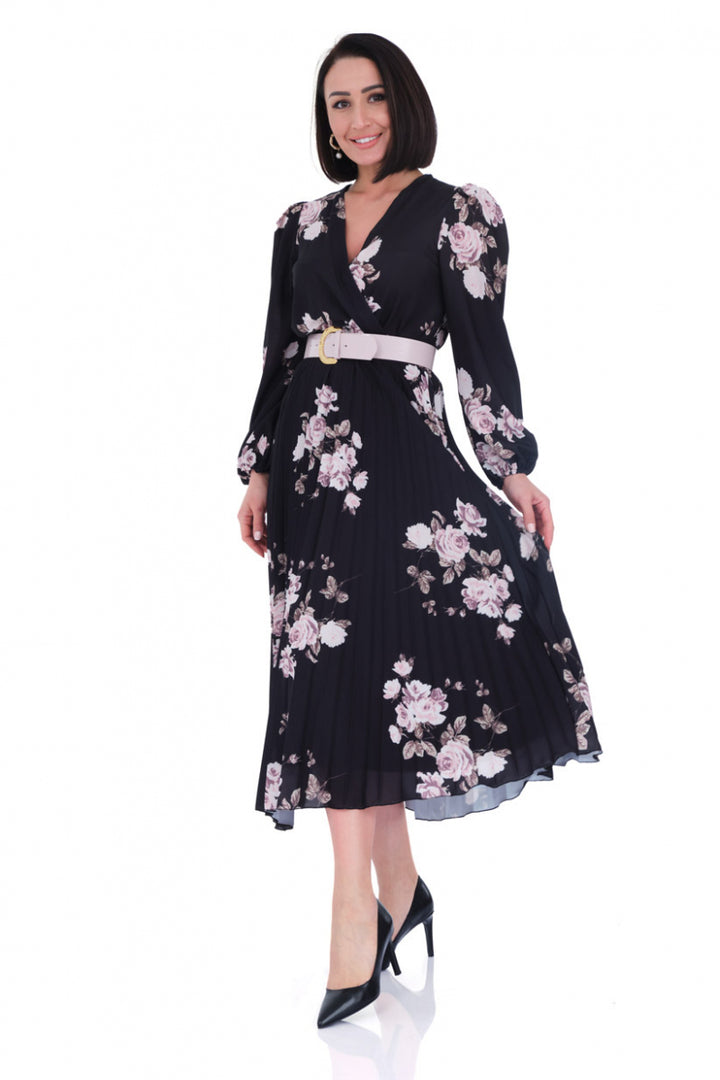 FRV Printed crepe long sleeve midi dress - Hereford