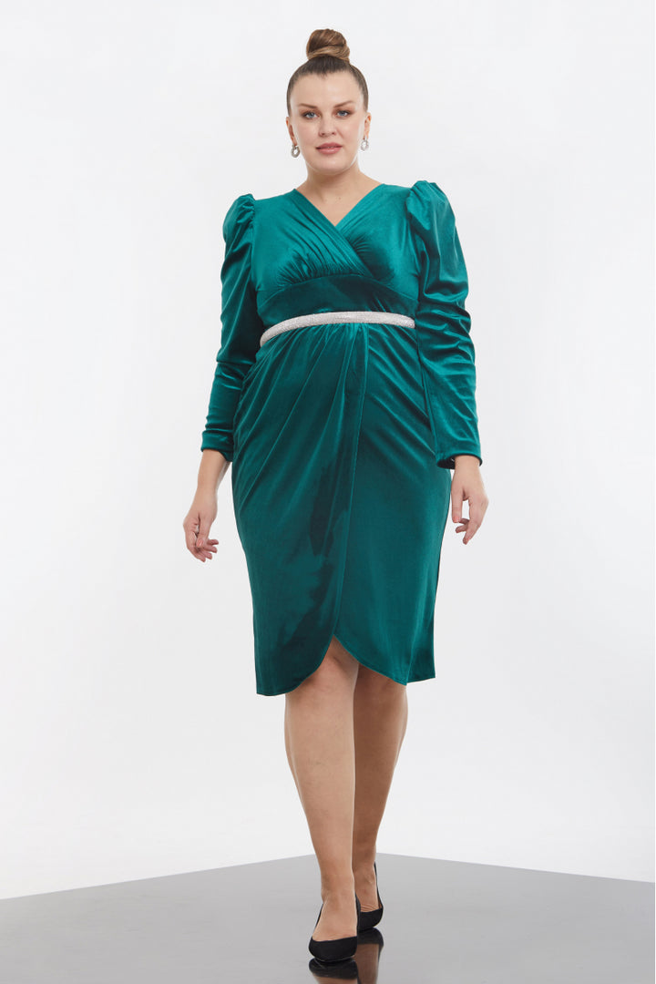 FRV Green plus size velvet long sleeve mini dress - Lafayette