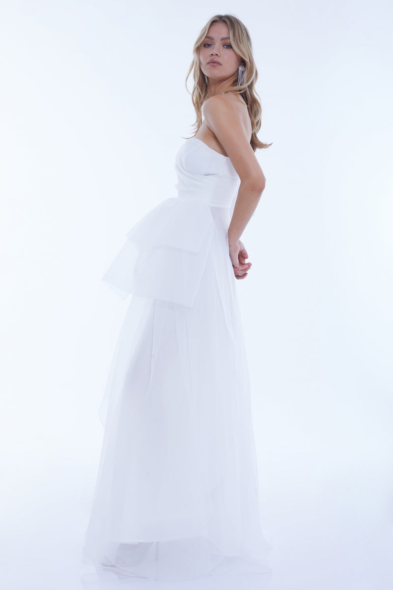 FRV White tulle single sleeve maxi dress - Vélez-Málaga