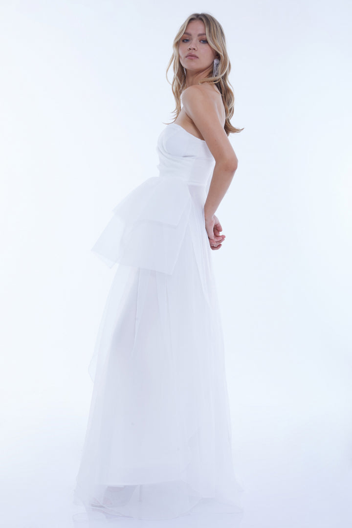 FRV White tulle single sleeve maxi dress - Vélez-Málaga