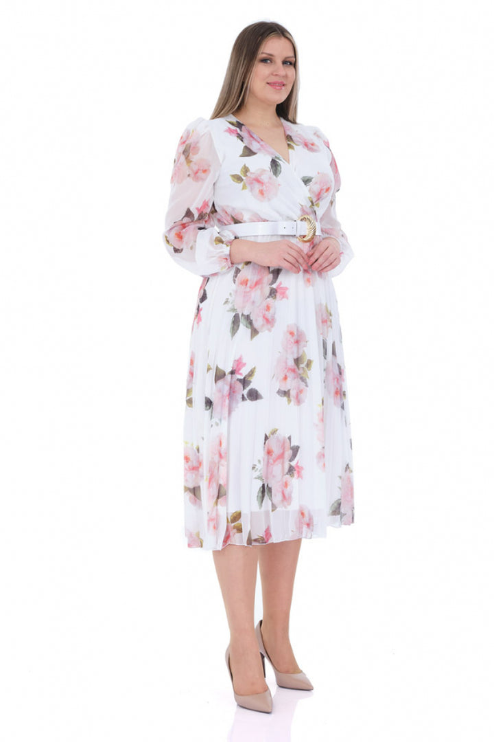 FRV Printed plus size chiffon long sleeve midi dress - Boryspil